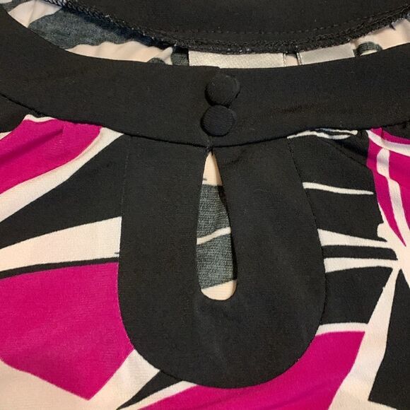 Chicos Size 3 purple, black & white flowy dress. Great for all seasons w/jacket - Picture 6 of 10